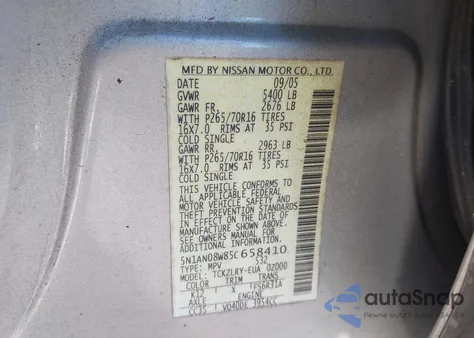 2005 Nissan Xterra S from USA, damaged, VIN 5N1AN08W85C658410